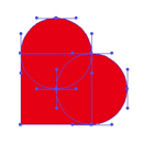 正円と正方形で作るハート